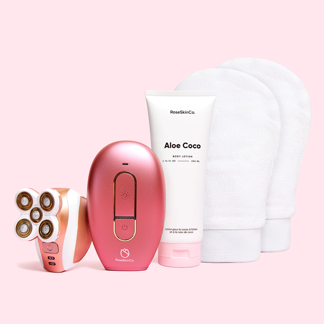 rose skinco lumi 脱毛器 未開封 Silky Smooth+ Routine (Lumi + 4D + 2 Gloves + Lotion) – RoseSkinCo.